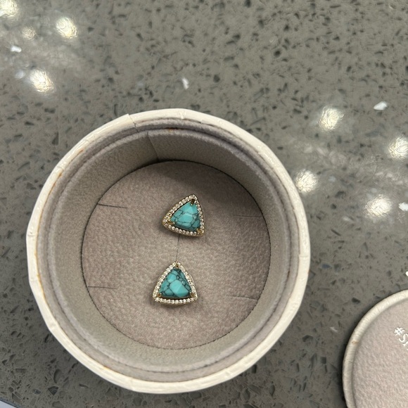 Jewelry - Elegant Turquoise and Gold Triangle Earrings